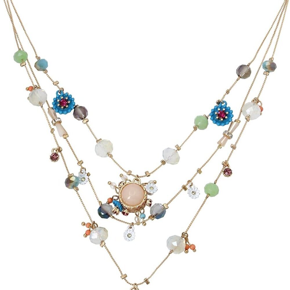 Delicate Women’s Layered Necklace with Butterfly Charms and Colorful Accents
